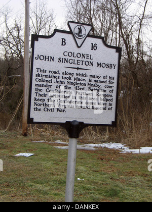 Il colonnello John SINGELTON MOSBY questa strada lungo la quale molte delle sue schermaglie ha avuto luogo, è chiamato per il colonnello John Singleton Mosby, comandante del battaglione xliii dei Confederati Rangers partigiana. Le loro attività in questo settore hanno contribuito a mantenere la causa confederato viva nella Virginia del Nord verso la fine della guerra civile. Dipartimento di conservazione e di risorse storiche, 1987 Foto Stock