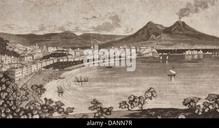 Napoli, Italia da ovest - Baia di Napoli in primo piano e Mt. Il Vesuvio sullo sfondo, circa 1830 Foto Stock