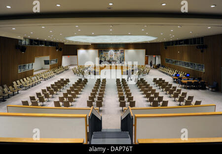 Vista della città di New York - La hall dell'ONU - Consiglio di sicurezza è raffigurato in New York, Stati Uniti d'America, 12 luglio 2011. Foto: Soeren Stache Foto Stock