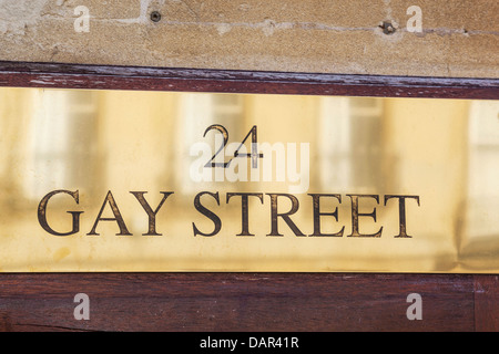 Inghilterra, Somerset, bagno, Gay Street, segno della porta Foto Stock