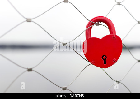 A forma di cuore lucchetto amore - bella giornata di nozze personalizzato. Profondità di campo Foto Stock