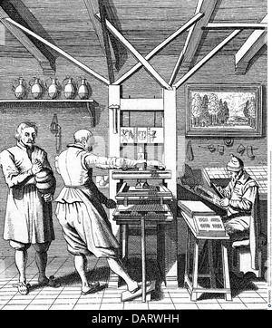 Technics, stampa tipografica / media, print shop in Harlem, Paesi Bassi, circa 1440, artista del diritto d'autore non deve essere cancellata Foto Stock