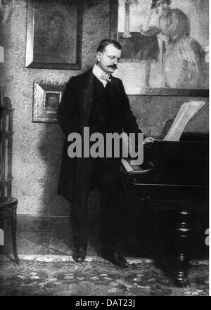 Sibelius, Jean, 8.12.1865 - 20.9.1957, musicista finlandese (compositore), a tutta lunghezza, oltre al pianoforte, fotografia di Emilio Rendich, circa 1900, Foto Stock