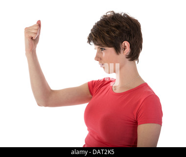 Arrabbiato donna mostrando il suo pugno Foto Stock