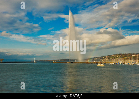 Il lago di Ginevra e del Jet d'Eau, Svizzera Foto Stock