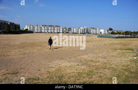 Littlehampton REGNO UNITO 18 Luglio 2013 - arida e bruciato erba lungo Littlehampton lungomare come l'ondata di caldo continua in Gran Bretagna oggi fotografia scattata da Simon Dack/Alamy Live News Foto Stock