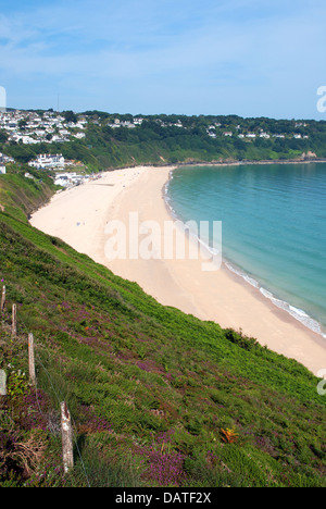 L'appartata spiaggia di Carbis Bay vicino a St.Ives in Cornovaglia, Regno Unito Foto Stock