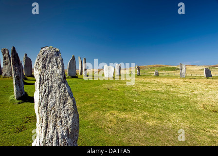 Callanish standing stone circle, Callanish, isola di Lewis, Ebridi Esterne, Scotland, Regno Unito. Foto Stock