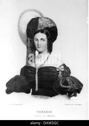Therese Charlotte, 8.7.1792 - 26.10.1854, Regina di Baviera 13.10.1825 - 20.3.1848, ritratto, litografia, stampato da Weissenkoehler, Würzburg, circa 1835, Foto Stock
