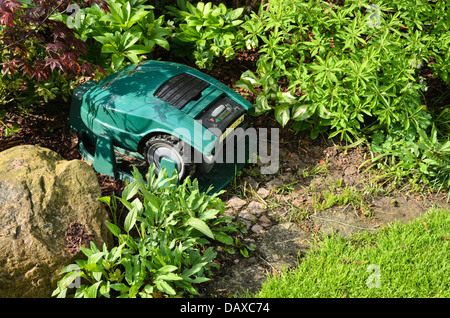 Robot tosaerba con stazione di ricarica Foto Stock
