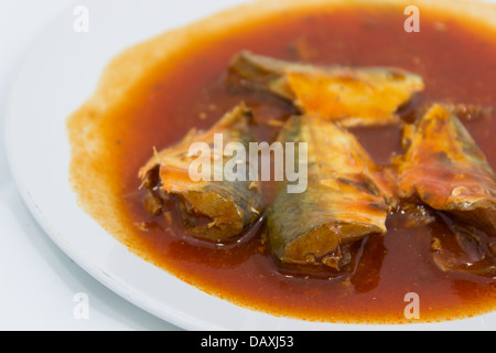 Conserve di sgombri nel piatto Foto Stock