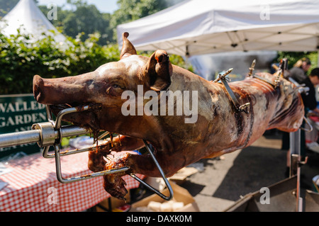 Arrosto di maiale allo spiedo dopo cotti Foto Stock