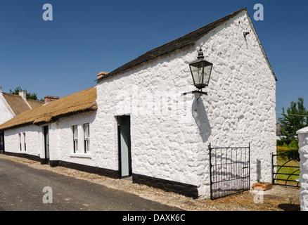 Vecchio Irish casa colonica con il tetto di paglia e animal house Foto Stock