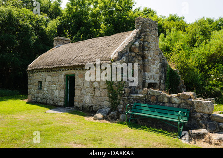 Vecchio Irish cottage con il tetto di paglia Foto Stock