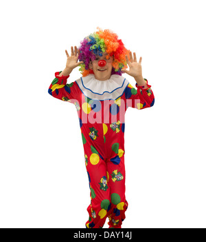 Funny clown in parrucca colorata Foto Stock