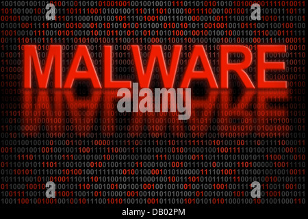 Programma software infettati da malware. Indicatore concettuale del codice del software che è stato infettato da malware. Foto Stock