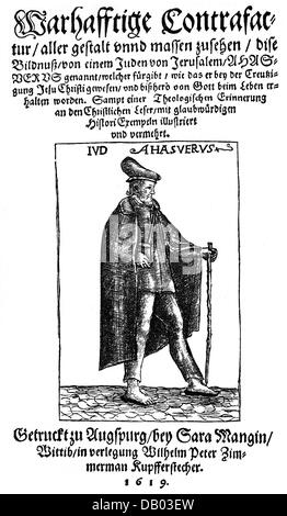 Giudaismo, antisemitismo, 'l'ebreo vagante', titel, stampato da Sara Mangin, a cura di Wilhelm Peter Zimmermann, Augusta, 1619, Additional-Rights-Clearences-Not Available Foto Stock