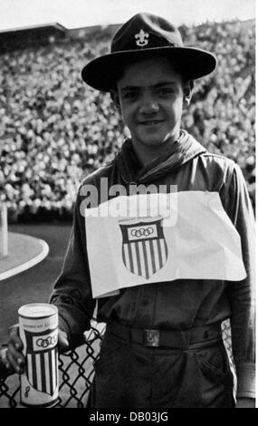 Sport, Giochi Olimpici, Berlino 1.- 16.8.1936, propaganda, American boy scout raccolta fondi per il appassionato olimpico, USA, 1936, raccolta, giochi estivi, XI Olympiad, Germania, anni trenta, XX secolo, storico, storico, persone, diritti aggiuntivi-clearences-non disponibile Foto Stock