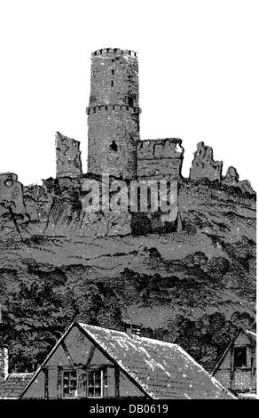 Geografia / viaggio, Germania, Bonn, castelli, Godesburg, rovina, vista esterna, illustrazione, inizio 20 ° secolo, Bad Godesberg, Donjon, torre, castello, Prussia, Provincia del Reno, Nord Reno-Westfalia, Nord Reno-Westfalia, Nordrhein-Westfalen, Nordrhein-Westfalen, Europa centrale, 1900-storici, diritti aggiuntivi, 1900-disponibili Foto Stock