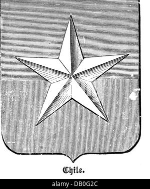 Eraldica, stemma, Cile, stemma statale della Repubblica del Cile, incisione in legno, 1872, diritti aggiuntivi-clearences-non disponibili Foto Stock