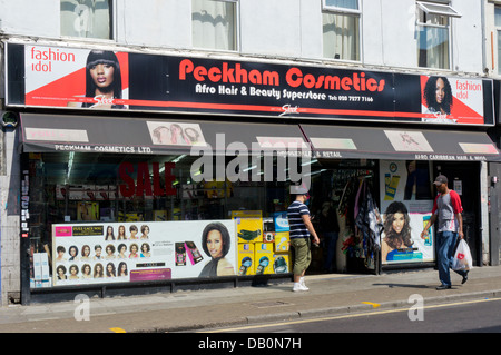 Peckham cosmetici Afro Hair & Beauty Superstore in Rye Lane, Peckham, Londra del sud. Foto Stock