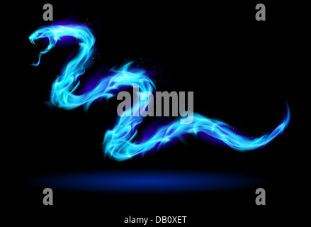 Blue Fire Snake. Illustrazione su nero per la progettazione Foto Stock