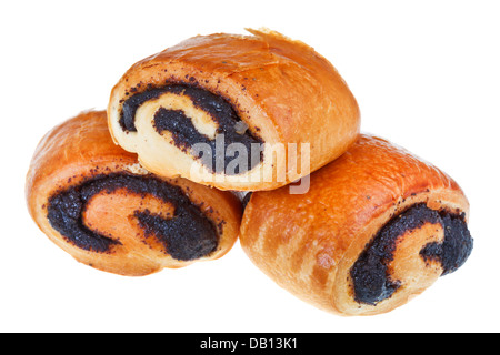 Dolce focaccine con semi di papavero isolati su sfondo bianco Foto Stock