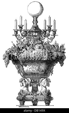 Casa, vasi da bere, piatti, posate, centrotavola, porcellana e bronzo, Inghilterra, 1851, diritti aggiuntivi-clearences-non disponibile Foto Stock