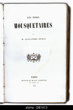 Dumas, Alexandre il Vecchio, 24.7.1802 - 5.12.1870, autore/scrittore francese, 'Les Trois Mousquetaires' (I Tre moschettieri), titolo del libro, Dufour et Moulat, Parigi, 1851, Foto Stock