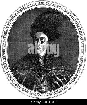 Ferdinando III, 13.7.1608 - 2.4.1657, Sacro Romano Imperatore 22.12.1637 - 2.4.1657, ritratto, come Re di Ungheria 1626 - 1657, incisione su rame, secolo XVII, , artista del diritto d'autore non deve essere cancellata Foto Stock