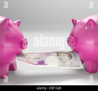 Piggybanks mangiare denaro mostra risparmi condivisi Foto Stock
