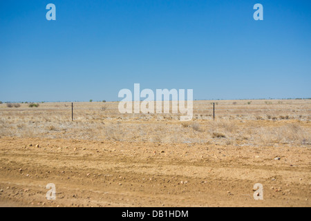 Secco, terra povera in condizioni di siccità in outback Queensland, Australia Foto Stock