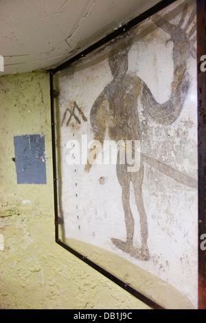 Il dungeon sotto Enniscorthy Castle Museum ospita una misteriosa parete storico dipinto un Halberdier Co Wexford, Irlanda Foto Stock