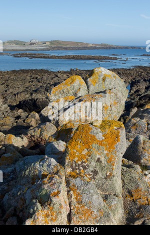 Vista di Lihou Island a Guernsey Isole del Canale, NEL REGNO UNITO LA005913 Foto Stock