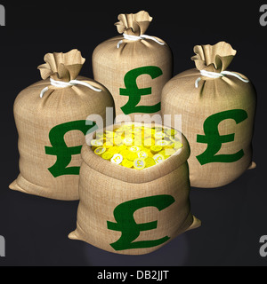 Sacchetto di monete mostra British risparmi Foto Stock