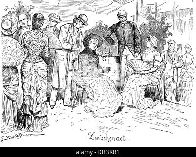 Teatro, opera, 'Parsifal', di Richard Wagner, ospiti durante la pausa della prima mondiale, Bayreuth, 26.7.1882, Foto Stock