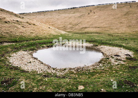 Un stagno di rugiada in secco Valle Gesso di Thixen Dale in East Riding of Yorkshire Wolds, UK. Foto Stock