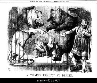 Politica, conferenze, Congresso di Berlino 13.6. - 13.7.1878, il primo ministro britannico Benjamin Disraeli an a 'Happy Family', incisione del legno, 'Punch', Londra, 29.6.1878, diritti aggiuntivi-clearences-non disponibile Foto Stock