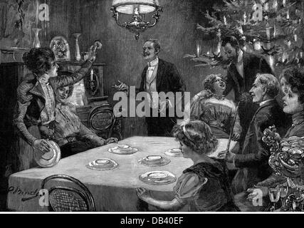 Festività, Capodanno, Grab-a-Luck in Prussia orientale la vigilia di Capodanno, dopo il disegno, di Heinrich Binde (1862 - 1929), incisione in legno, da Union, circa 1895, Additional-Rights-Clearences-Not Available Foto Stock