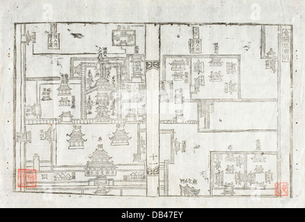 Mappa ancestrale di luoghi di sepoltura della famiglia Han da Chonju M.82.215.3 Foto Stock