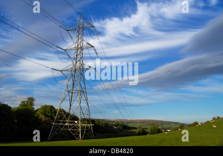 Vista del pilone di elettricità, parte del National Grid offrire energia in tutto il Regno Unito Foto Stock