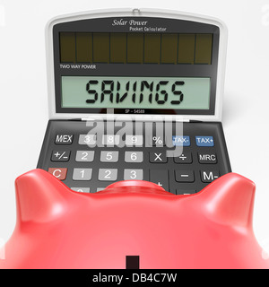 Il risparmio utilizzando il calcolatore del risparmio mostra la ricchezza, degli investimenti di capitale Foto Stock