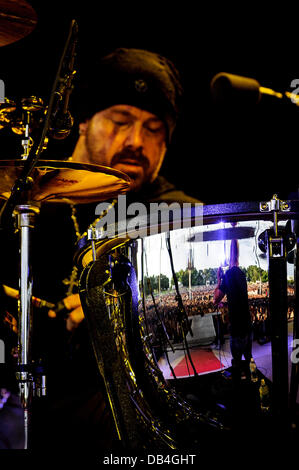 Toronto, Ontario, Canada. 23 Luglio, 2013. JASON BONHAM esegue a Molson anfiteatro canadese a Toronto durante il suo tour con American rock band di cuore. Credito: Igor Vidyashev/ZUMAPRESS.com/Alamy Live News Foto Stock