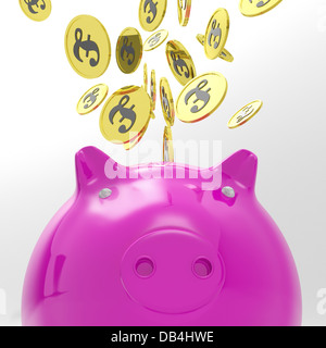 Monete di entrare Piggybank Mostra Scambio internazionale Foto Stock