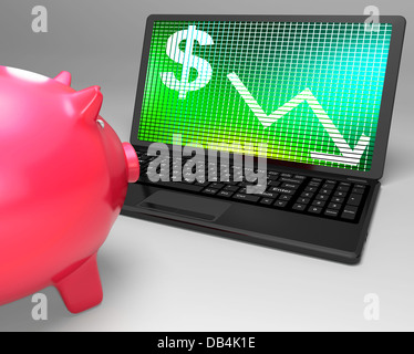 Simbolo del dollaro sul laptop mostra American rischi monetari Foto Stock