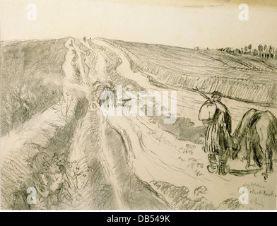 Belle arti, Barlach, Ernst (1870 - 1938), grafica "Landstrasse bei Pokatilowka' (Country Road vicino Pokatilovka), carbone drawin Foto Stock