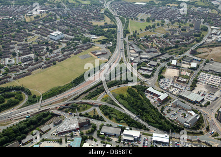 Vista aerea di congiunzione 3 della M621 autostrada in Holbeck, Sud Leeds Foto Stock