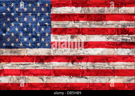 Bandiera degli STATI UNITI D'AMERICA grafico sullo sfondo mattone Foto Stock