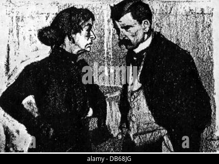 Medicina, caricatura, assicurazione sanitaria, donna che parla con medico, disegno di W. Schulz, 'implicissimus', 1896, Additional-Rights-Clearences-Not Available Foto Stock