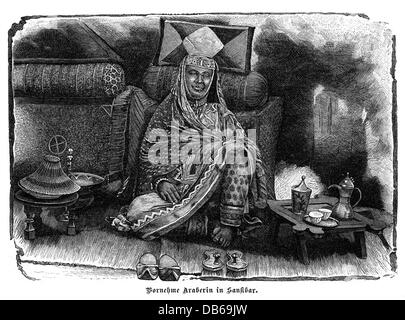 Geografia / viaggio, Tanzania, Zanzibar, persone, nobile donna araba, incisione in legno, 1885, diritti aggiuntivi-clearences-non disponibile Foto Stock